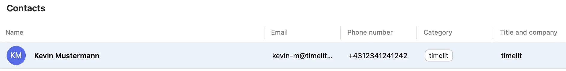 Outlook-Kontakte von timelit angereichert mit Name, Firma, Telefon und Website aus E-Mail-Signaturen